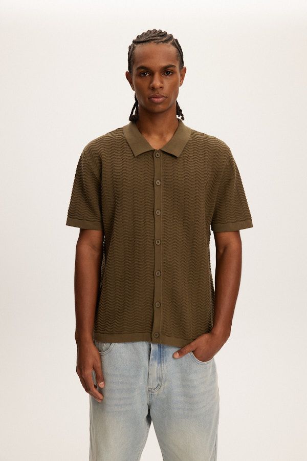 Kuwalla-Tee Wave Knit Polo Shirt- Olive